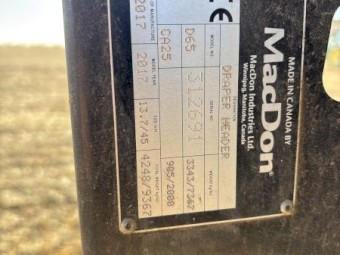 2017 Macdon D65 45ft Front with Trailer