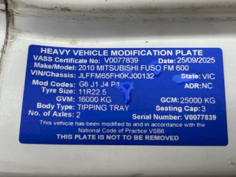 2010 model fuso fighter 10 16000kg gvm with new fully vass engineered 4.5m tipping tray ex government only 216000 kms 