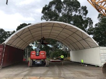 40 x 40 ft ( 12m x 12m) container dome with back wall GP or HC available