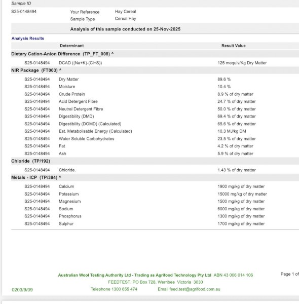 70mt Barley Hay 600kg 8x4x3 Bales