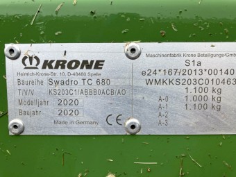 2020 Krone TC680 Rotor Rake