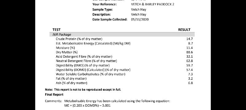 100mt Vetch & Moby Barley Hay 610kg 8x4x3 Bales
