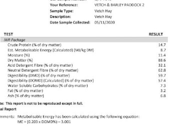 100mt Vetch & Moby Barley Hay 610kg 8x4x3 Bales