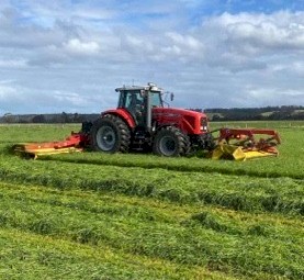 2002 Massey Ferguson 8280 with Fella Triple Mowers