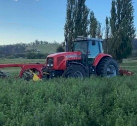 2002 Massey Ferguson 8280 with Fella Triple Mowers