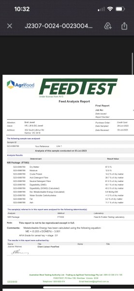 67mt Clover and Pasture Hay 550kg 8x4x3 Bales